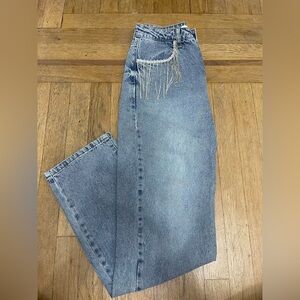 Blue Straight Leg Jeans with Sparkle Accent
